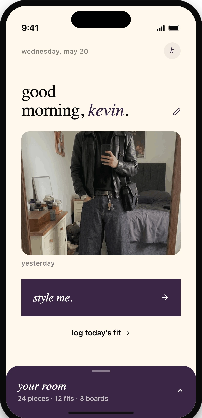 Oro app — good morning, kevin. yesterday's fit.